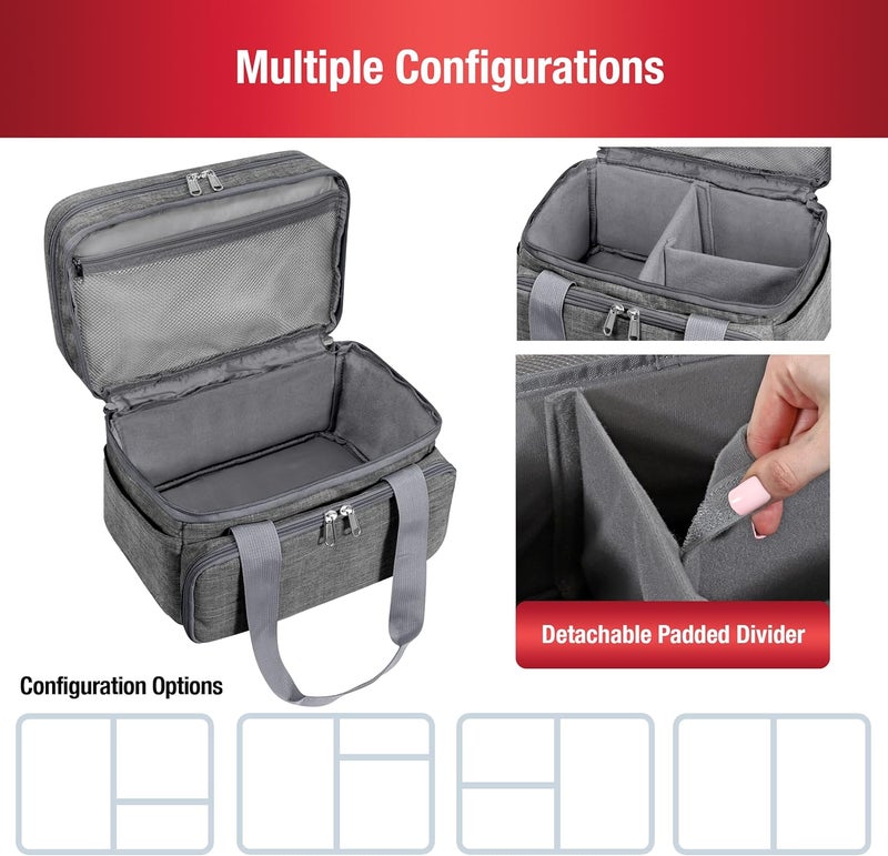 SINGER منظم ملحقات الخياطة (حقيبة فقط) - حقيبة تخزين خياطة محمولة بطبقتين | 2 حقيبة قابلة للفصل و 18 قسم، حقيبة كبيرة لمستلزمات الخياطة والحرف اليدوية (رمادي) - Image 3